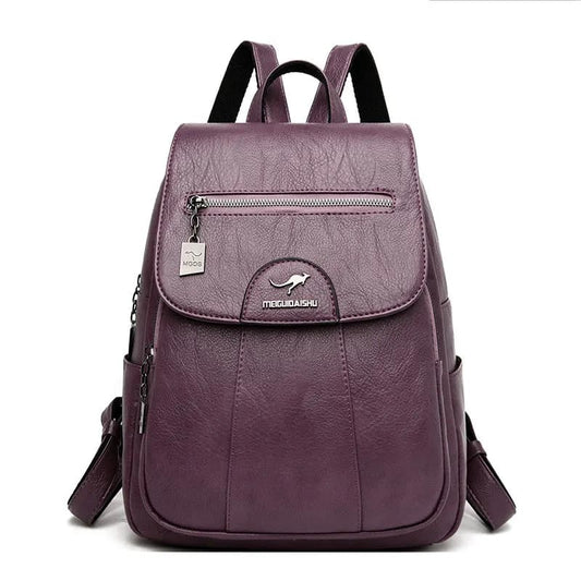 Mochila Feminina de Couro de Grande Capacidade